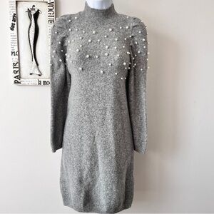 Ann Taylor Feminine Gray Pearl Sweater Dress Size S Petite